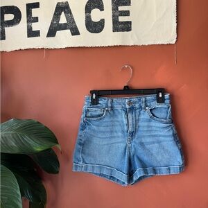 American Eagle Outfitters Mid Wash High-Rise Rolled Hem Denim Shorts